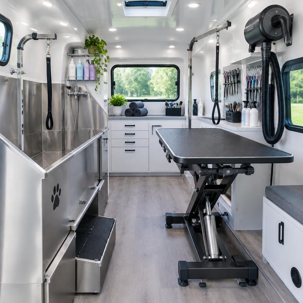 Van interior with tub and dryer